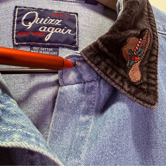 Vintage 90s Let’s Quiz Again Ugly Christmas Denim‎ Shirt Western Cowboy Cats L - Picture 7 of 12